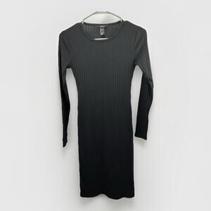 Forever 21 Women’s Black Ribbed Knit Long Sleeve Bodycon Midi Dress Size Small